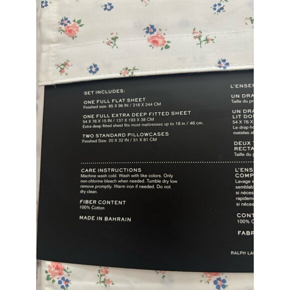 NEW 4pc Ralph Lauren Full Sheet Set Cottage Petite Florals Blue & Pink Roses - Picture 5 of 7